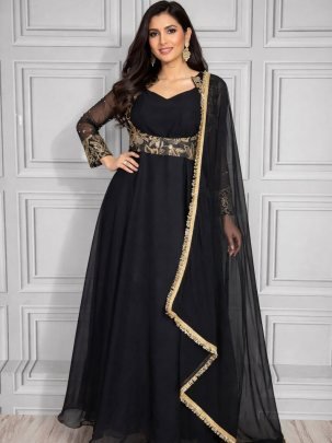 Full Flair  Black Colour  Anarkali Suit