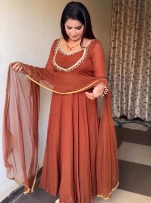 Full Flair Brown Colour Anarkali Suit