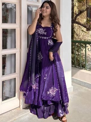 Full Flair  Purple Colour Anarkali Suit