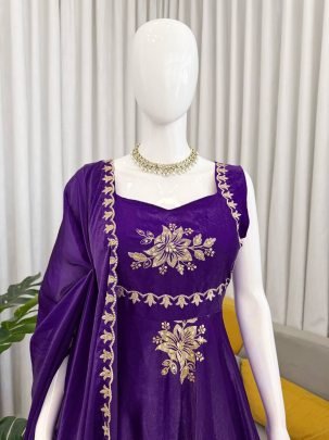 Full Flair  Purple Colour Anarkali Suit