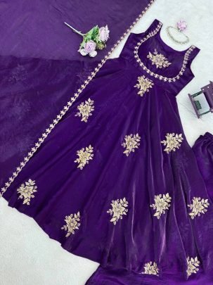 Full Flair  Purple Colour Anarkali Suit