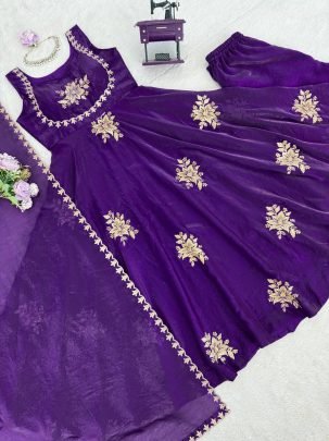 Full Flair  Purple Colour Anarkali Suit