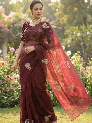 Full Hand Work Brown  Colour  Saree