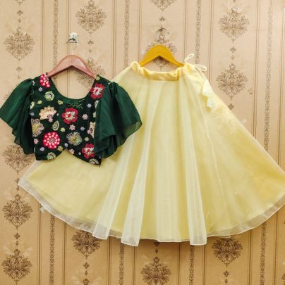 Fully Stitched Light Yellow  Colour Kids Lehenga
