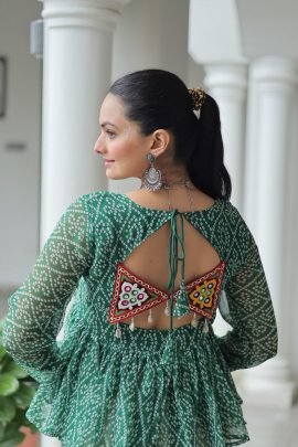 Gamthi Patchwork Work Green Colour Navratri Top
