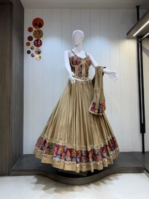 Garba Wear Chikoo Colour Navratri Lehenga