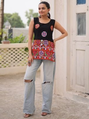 Georgette Fabric Black Colour Navratri Top