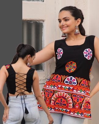 Georgette Fabric Black Colour Navratri Top
