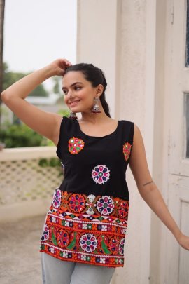 Georgette Fabric Black Colour Navratri Top
