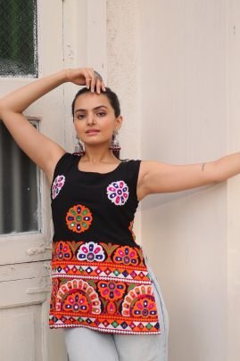 Georgette Fabric Black Colour Navratri Top