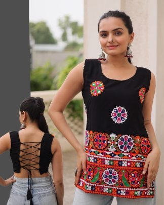 Georgette Fabric Black Colour Navratri Top