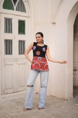 Georgette Fabric Black Colour Navratri Top