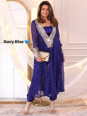 Georgette Fabric Blue Colour Indo Western Dress