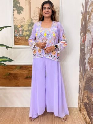 Georgette Fabric Lavender Colour Indo Western Dress