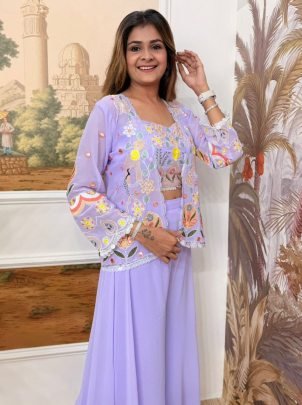 Georgette Fabric Lavender Colour Indo Western Dress