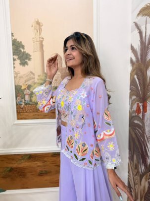 Georgette Fabric Lavender Colour Indo Western Dress