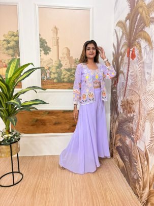 Georgette Fabric Lavender Colour Indo Western Dress