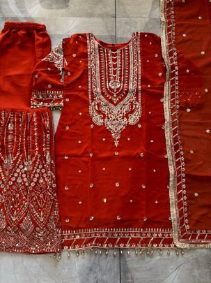 Georgette Fabric Orange Colour Gharara Suit