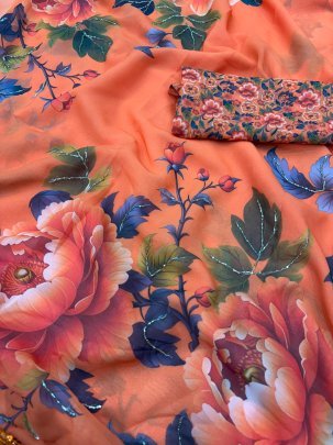 Georgette Fabric Orange Colour Floral Print Saree