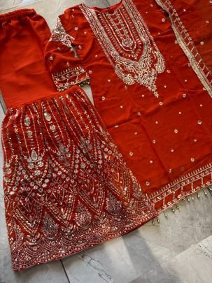 Georgette Fabric Orange Colour Gharara Suit