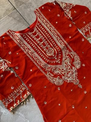 Georgette Fabric Orange Colour Gharara Suit