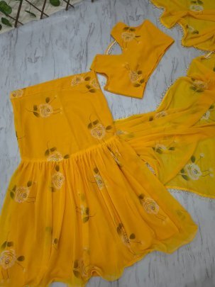 Georgette Fabric Picho Work Yellow Colour Ready To Wear Saree