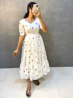 Georgette Fabric White Colour One Pices Dress