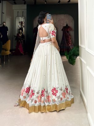 Georgette Sequins  Work White lehenga With Choli