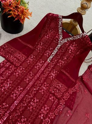 Glitzina Georgette  Maroon Set