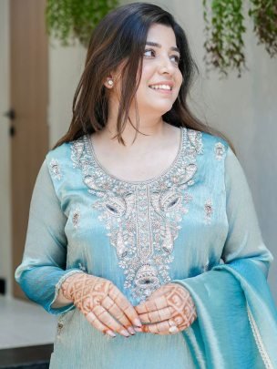 Gmy  Choo  Fabric Sky Blue Colour Palazzo Suit