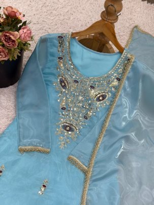 Gmy  Choo  Fabric Sky Blue Colour Palazzo Suit