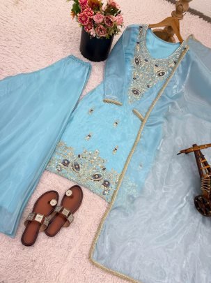 Gmy  Choo  Fabric Sky Blue Colour Palazzo Suit