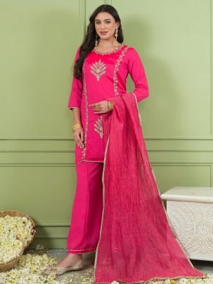 Gold Silk Gajari Colour Ready Made Suit