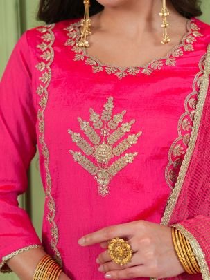 Gold Silk Gajari Colour Ready Made Suit