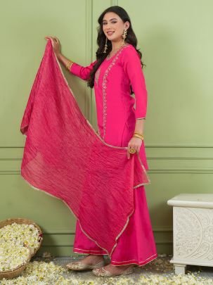 Gold Silk Gajari Colour Ready Made Suit