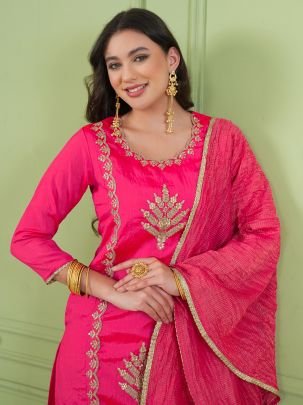 Gold Silk Gajari Colour Ready Made Suit