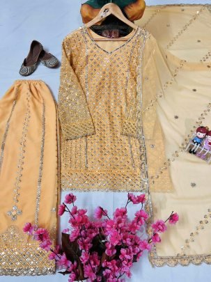 Golden Cream Festive Kurti Palazoo Set