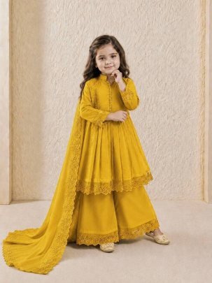 Golden Sunshine Kids Premium Roman Silk Gown Palazzo Set