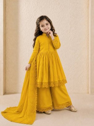 Golden Sunshine Kids Premium Roman Silk Gown Palazzo Set