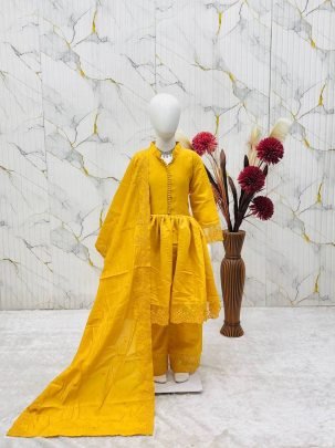 Golden Sunshine Kids Premium Roman Silk Gown Palazzo Set