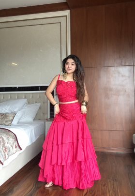 Graceful Layered Ruffle Lehenga with Cape Dupatta