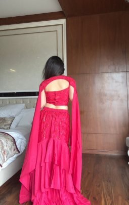Graceful Layered Ruffle Lehenga with Cape Dupatta