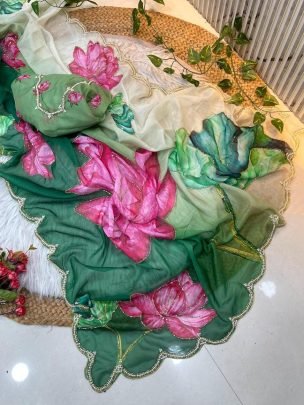 Green Blossom Organza Drape
