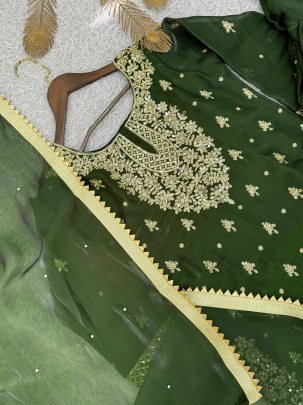 Green Colour Sequence Work Sharara Suit