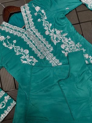 Green Crepe Satin Koti With Dhoti Lehenga