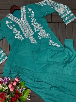 Green Crepe Satin Koti With Dhoti Lehenga