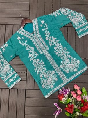 Green Crepe Satin Koti With Dhoti Lehenga