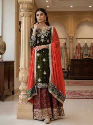 Green Faux Georgette Kurti Palazzo Set 