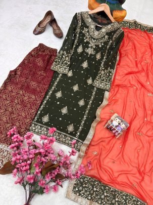 Green Faux Georgette Kurti Palazzo Set