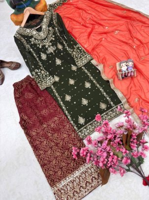 Green Faux Georgette Kurti Palazzo Set